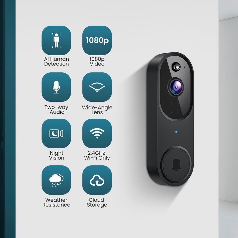 Orbitell Wireless Wi-Fi Video Doorbell Camera with Two Way Audio, AI Motion Detection, Night Vision and Cloud Storage, 2.4G Wi-Fi only - Image 2